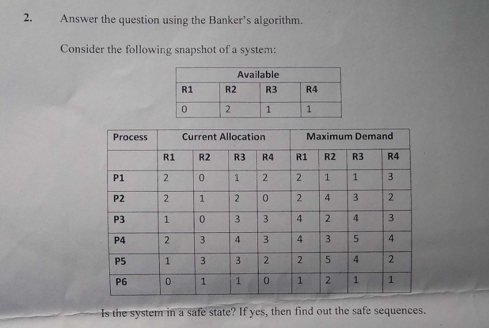MLQ scheduling question | PYQs Previous Year class test question from session 2023-25 on bankers algorithms in operating system